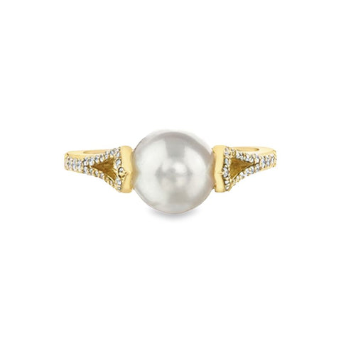 0.22TDW Diamond & 8MM Fresh Water Pearl Gemstone Ring in 10K Yellow Gold