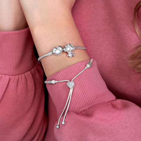 Pandora Moments Pave Heart Clasp Snake Chain Slider Bracelet