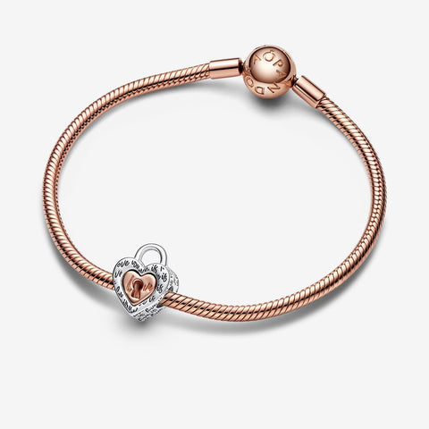 Pandora Two-tone Padlock Splittable Heart Charm