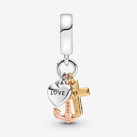Pandora Triple-tone Cross, Heart, & Anchor Dangle Charm