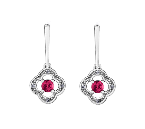 10k White Ruby and Diamond Long Drop Earring