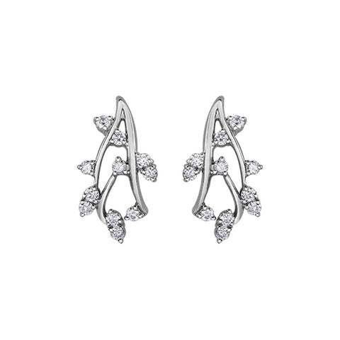 14K White Gold 0.50 Carat Diamond Leaf Cluster Earrings