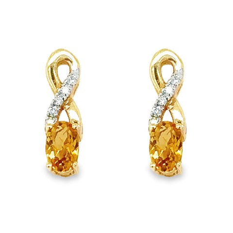 10K Yellow Gold 0.05TDW Diamond & Citrine November Birthstone Earring