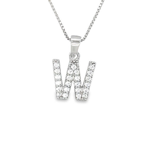 Initial Letter W Pendant CZ in Sterling Silver