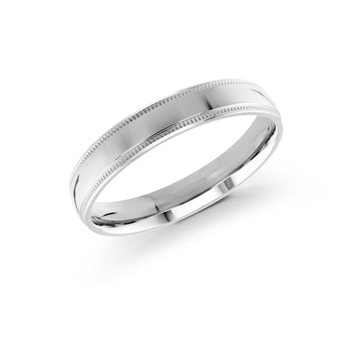 10, 14 Karat 4mm Solid White Gold High Polish Milgrain Edge Wedding Band