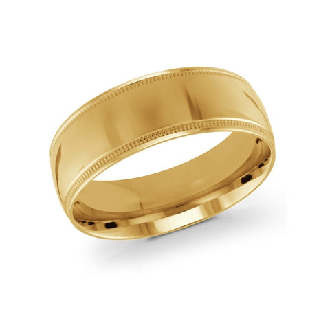 10, 14 Karat 8mm Solid Yellow Gold High Polish Milgrain Edge Wedding Band