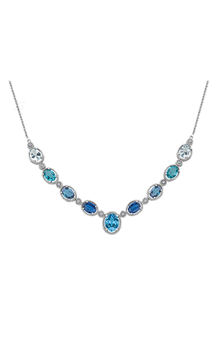 10K White Gold BLUE TOPAZ, KYANITE, LONDON BLUE TOPAZ, APATITE, AQUAMARINE Necklace