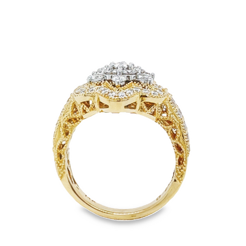 14K Yellow Gold 1.39TDW Diamond Flower Head Ring