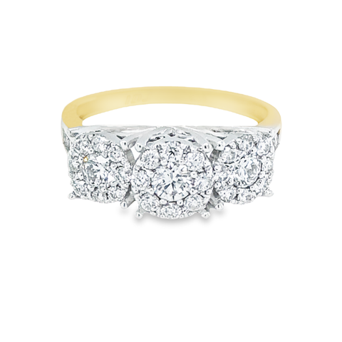 1.00 Ct TDW Diamond 10K Yellow And White Gold Past Present and Future Illusion Large Ring