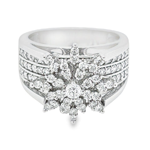 1.00 Ct TDW Diamond 10K White Gold Star Burst Special Ring