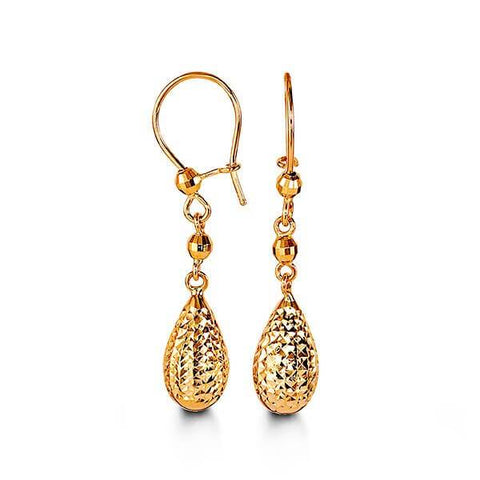 10k Yellow Gold Long Pear Drop Earrings