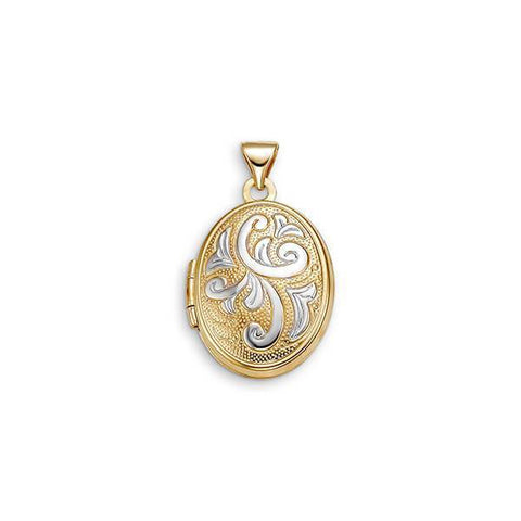 10K Yellow & White Gold Oval Art Deco Style Locket