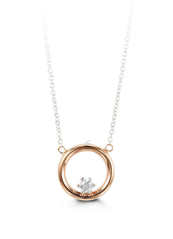 10K Yellow and White Gold CZ Circle of Life Pendant with Chain