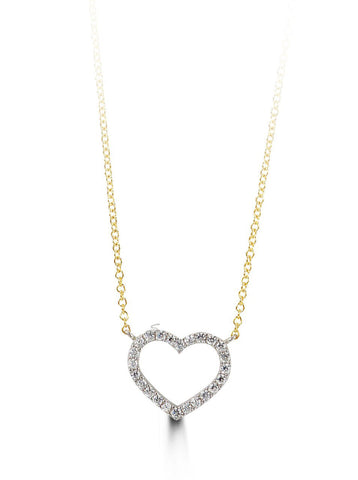 10K Yellow and White Gold CZ Heart Necklace