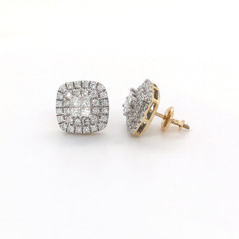 10k Yellow Gold 1.00TDW Diamond Quad Double Halo Stud Earrings