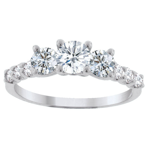 14K White Gold 1.00TDW Diamond Past Present Future Ring with Accent Diamonds