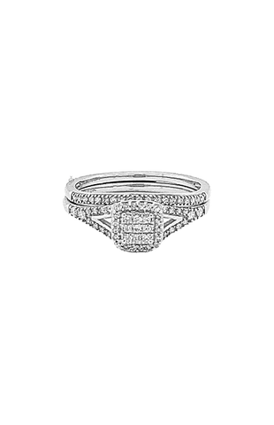 10K White Gold 0.25TDW Diamond Square Halo Wedding Set