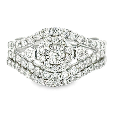1.00TDW Elegant 10K White Gold Diamond Bridal Set