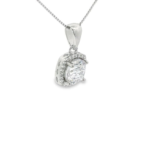 White CZ Cushion Shape Pendant In Sterling Silver
