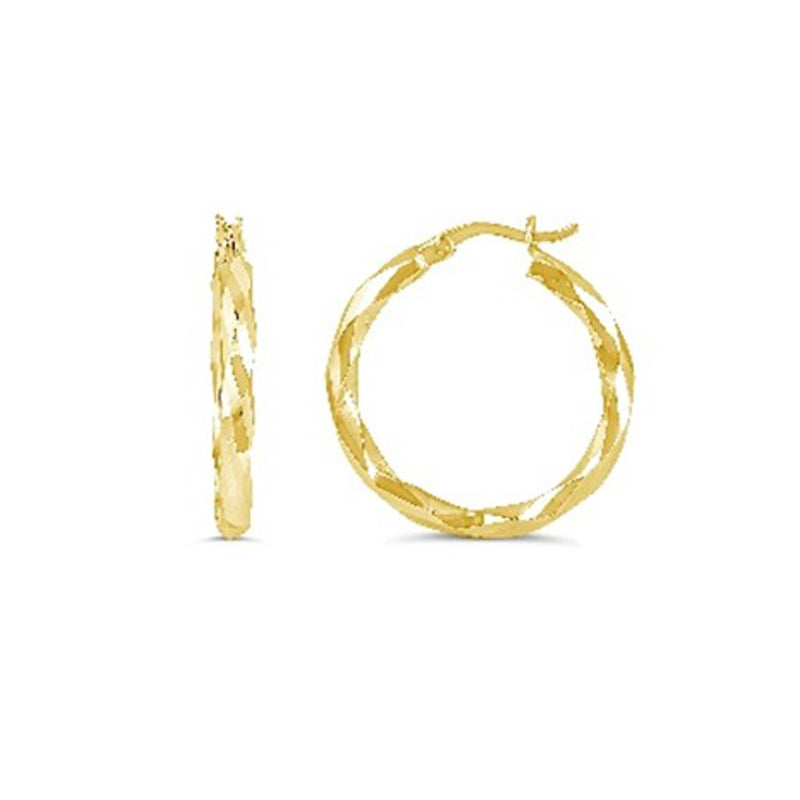 10K Yellow Gold Diamond Cut Hoop Earrings