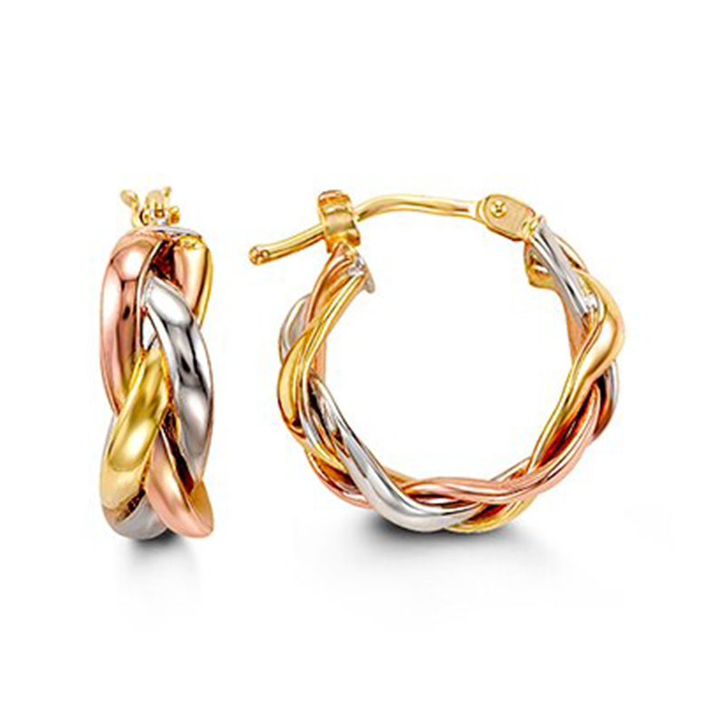 10K Yellow White &amp; Rose Gold Twist Hoop And Sleepers Earrings