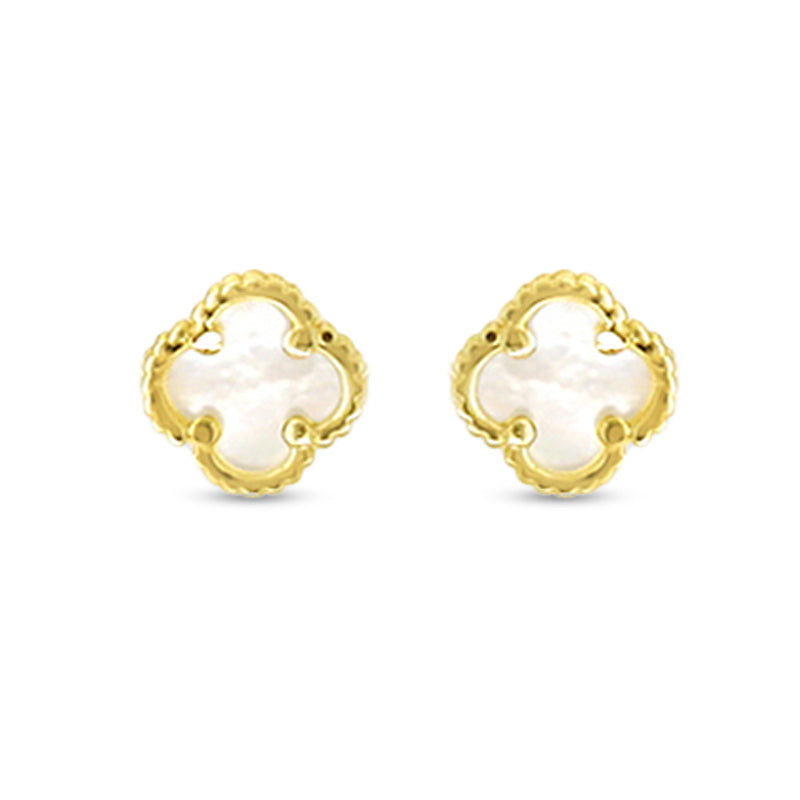 10K Yellow Gold Mini Mother of Pearl Clover Stud Earrings
