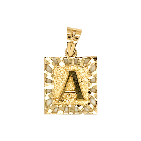 10K Yellow Gold Initial Letter A Square Pendant