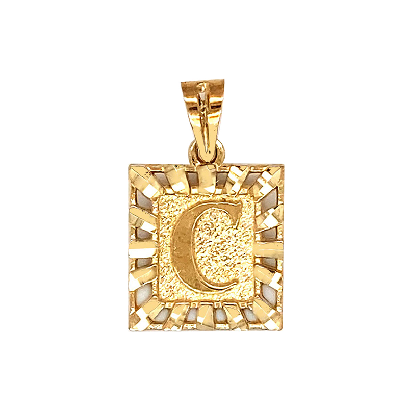 10 Karat Yellow Gold Letter C Initial Square Pendant