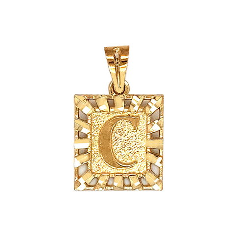10 Karat Yellow Gold Letter C Initial Square Pendant