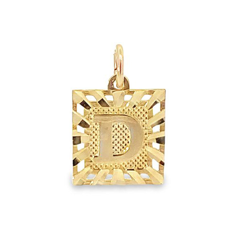Initial Letter D Square Pendant in 10K Yellow Gold