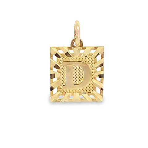 Initial Letter D Square Pendant in 10K Yellow Gold