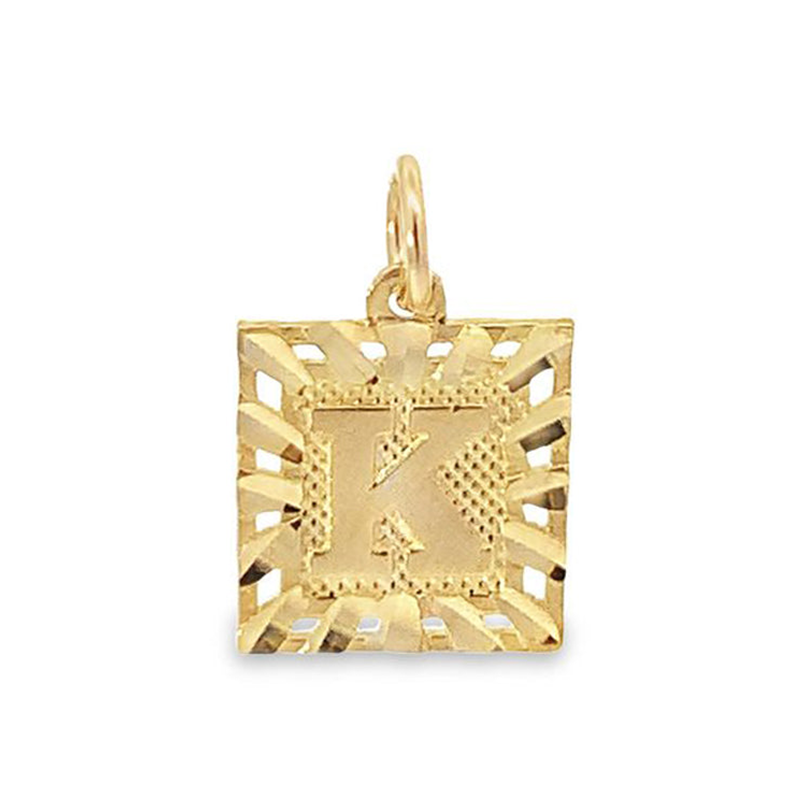 Initial Letter K Square Pendant in 10K Yellow Gold