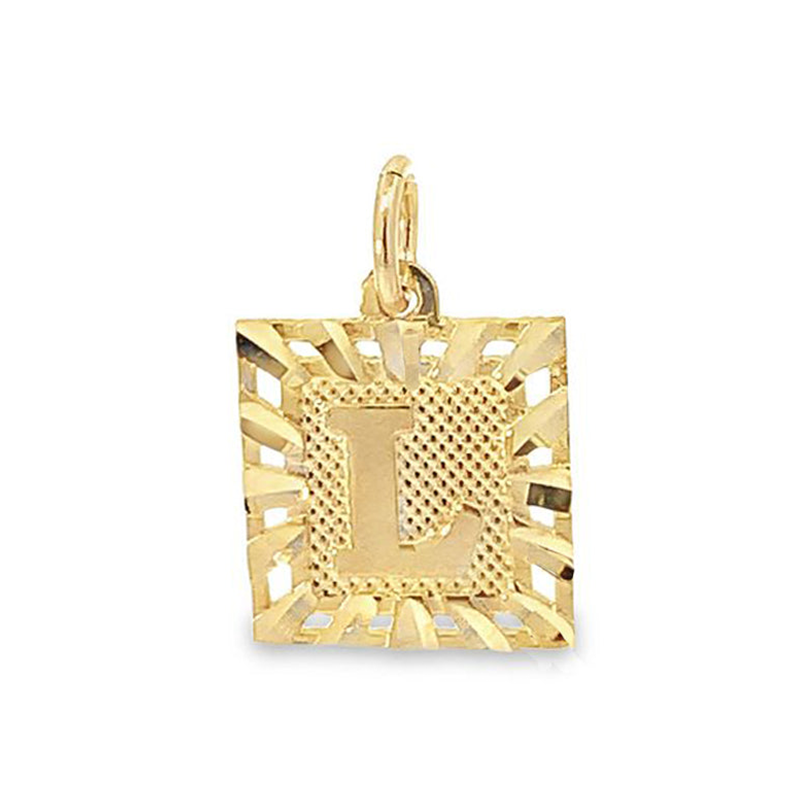 10K Yellow Gold Initial Letter L Square Pendant