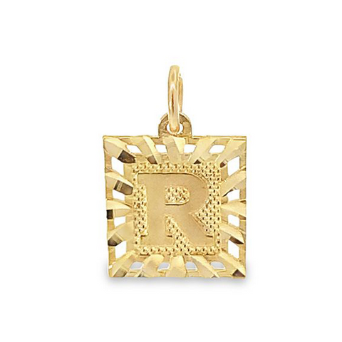 10K Yellow Gold Initial Letter R Square Pendant
