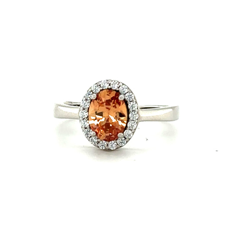 November Birthstone Color CZ Oval Halo Ring in Sterling Silver