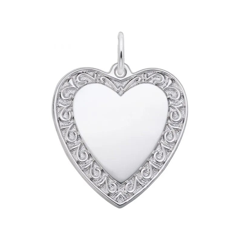 Scrolled Classic Sterling Silver Heart Charm