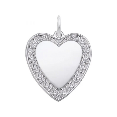 Scrolled Classic Sterling Silver Heart Charm