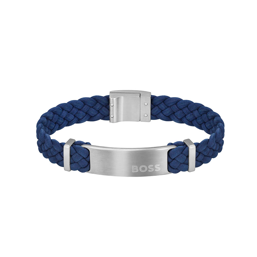Hugo Boss Jewellery Men&#39;s Navy Braided Leather Bracelet 1580609S