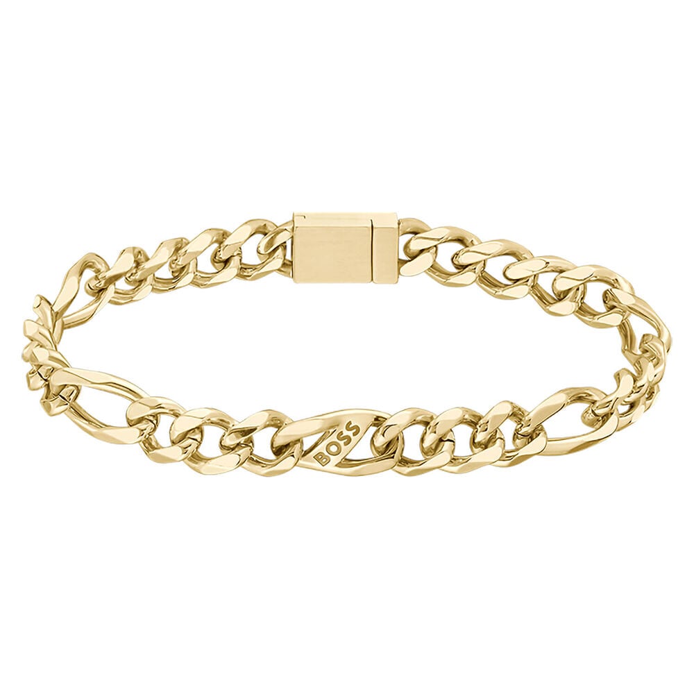 Hugo Boss Jewellery Men&#39;s Rian Logo Link Gold IP Bracelet 1580614M