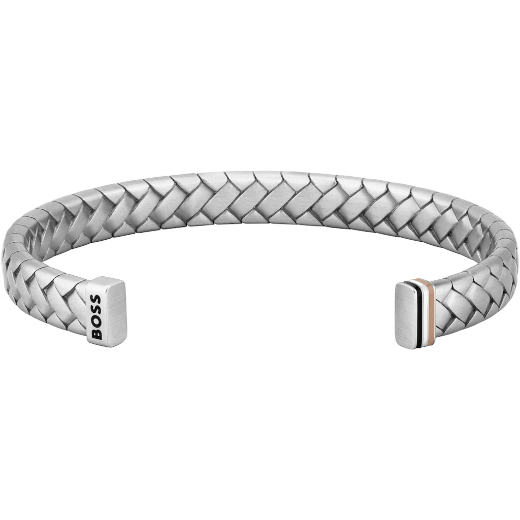 Hugo Boss Jewellery Men&#39;s Silver-Tone Cuff with Herringbone Pattern