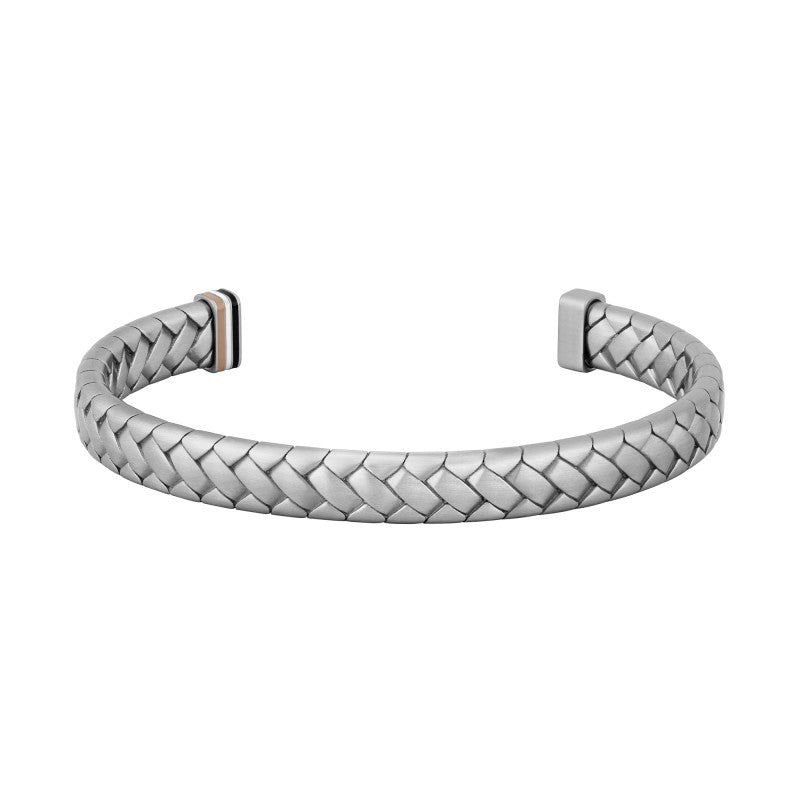 Hugo Boss Jewellery Men&#39;s Silver-Tone Cuff with Herringbone Pattern