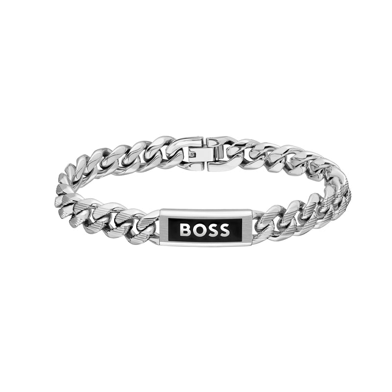 Hugo Boss Jewellery Men&#39;s Kassy Stainless Steel &amp; Black Enamel Bracelet 1580679M