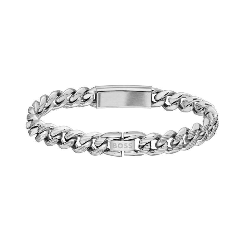 Hugo Boss Jewellery Men&#39;s Kassy Stainless Steel &amp; Black Enamel Bracelet 1580679M