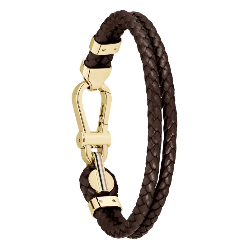 Hugo Boss Jewellery Men&#39;s Ares Prime Bracelet Brown Leather &amp; Gold Steel 1580700M