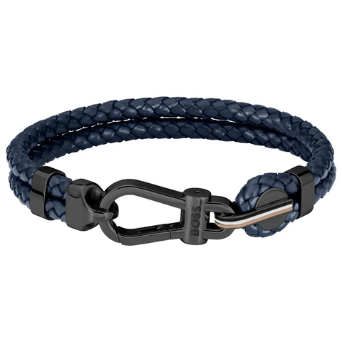 Hugo Boss Jewellery Men's Ares Blue Leather & Black Steel Bracelet 1580701M