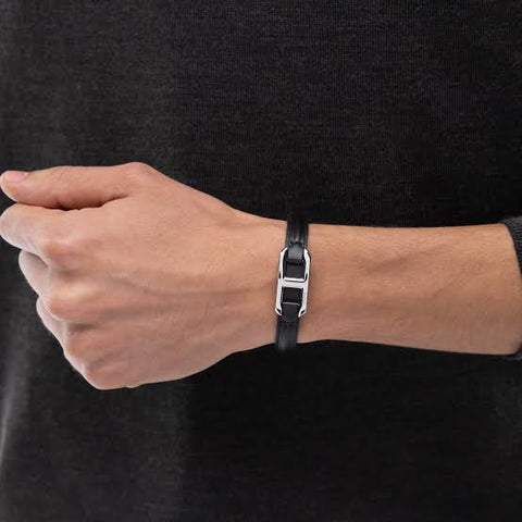 Hugo Boss Jewellery Men's Kode Collection Bracelet With Black Leather