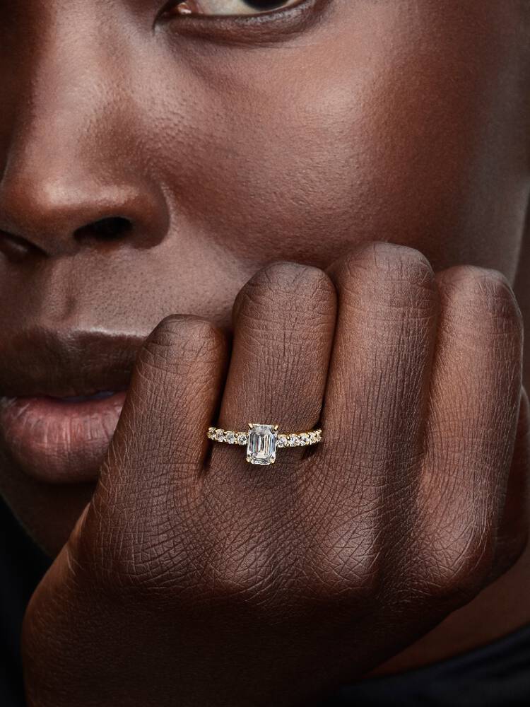 Pandora Rectangular Sparkling Halo Ring