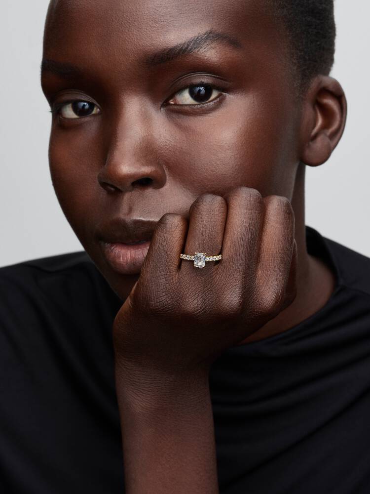 Pandora Rectangular Sparkling Halo Ring
