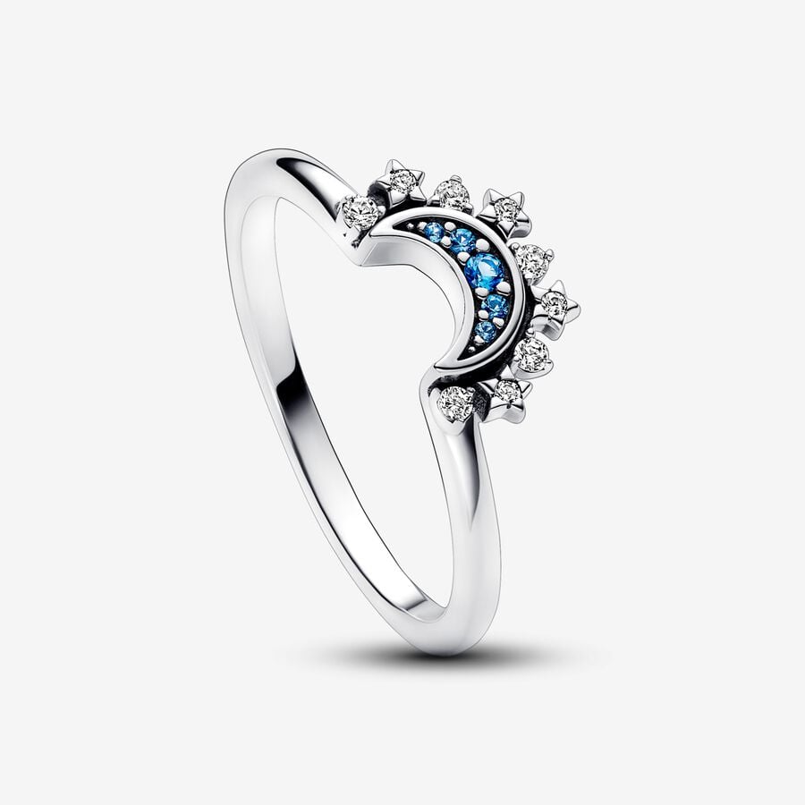 Pandora Celestial Blue Sparkling Moon Ring