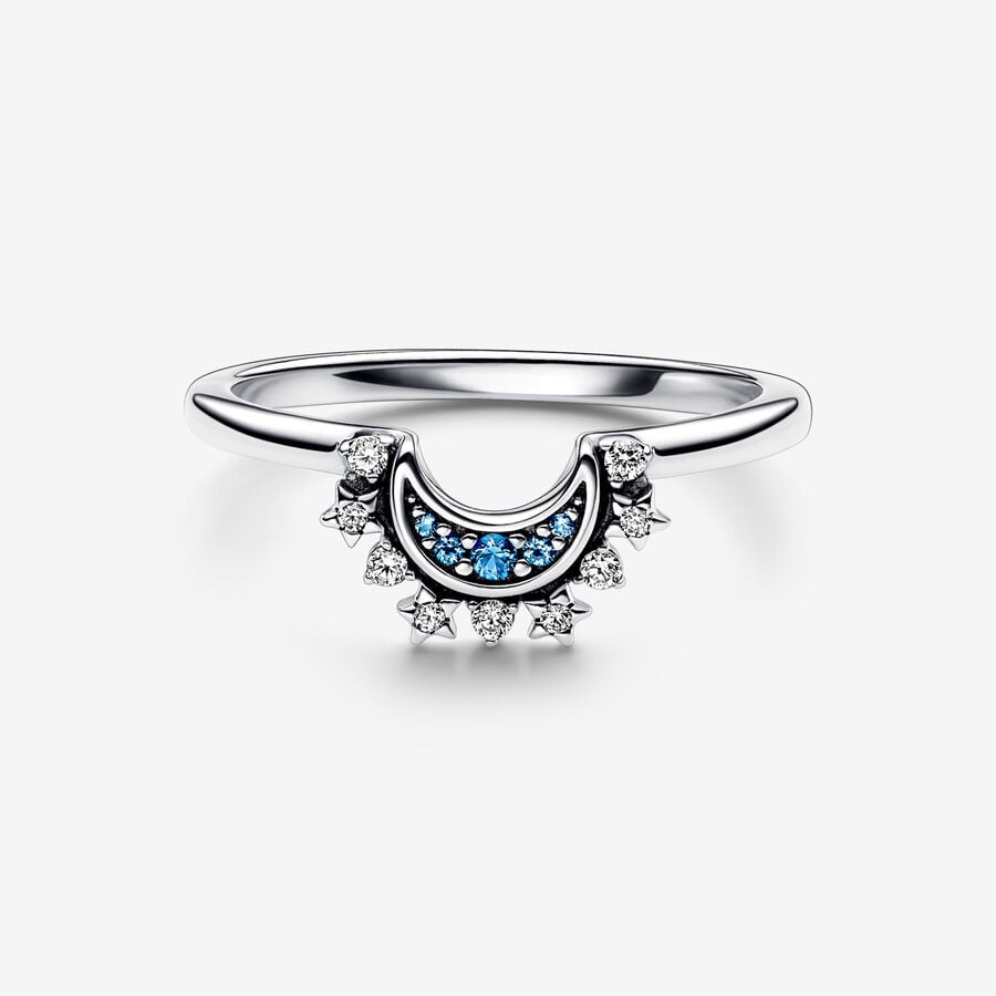 Pandora Celestial Blue Sparkling Moon Ring